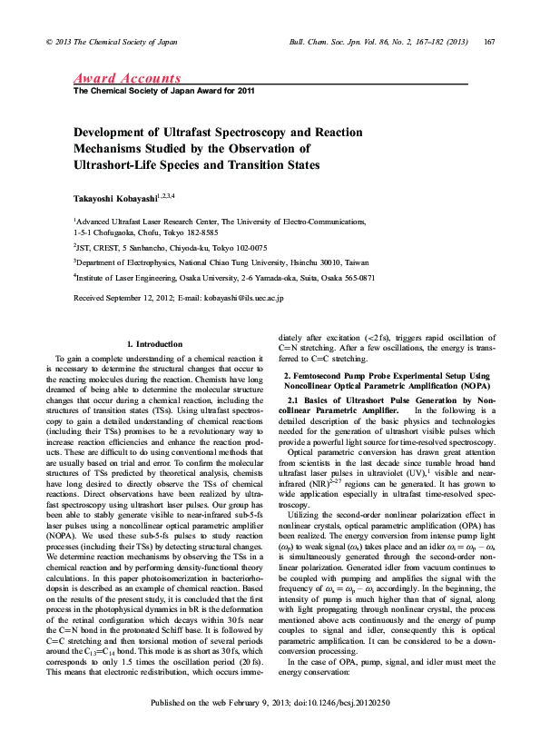 (PDF) Development of Ultrafast Spectroscopy and Reaction Mechanisms ...