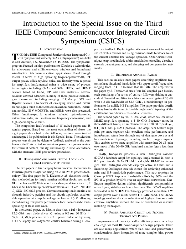 (PDF) Introduction to the Special Issue on the Third IEEE Compound ...