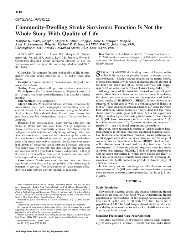 (PDF) Community-Dwelling Stroke Survivors: Function Is Not the Whole ...