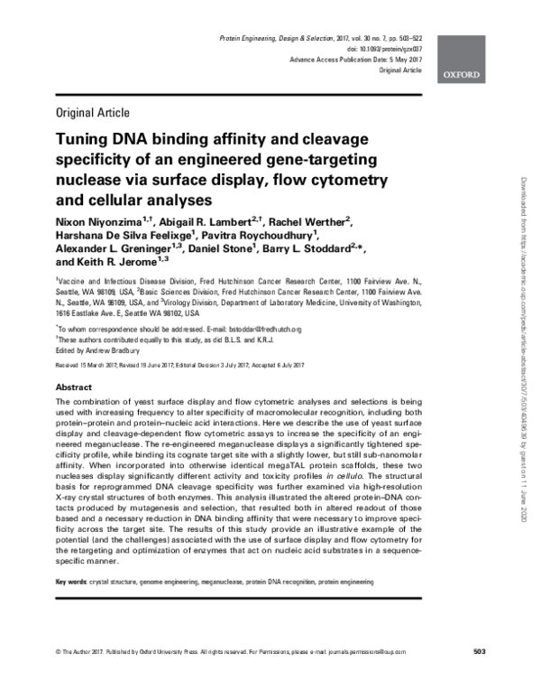 (PDF) Tuning DNA binding affinity and cleavage specificity of an ...