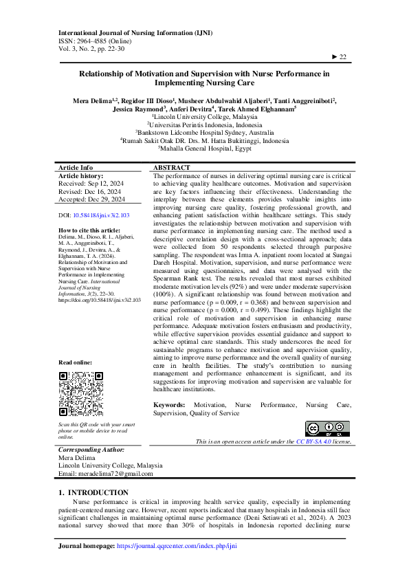 (PDF) Relationship of Motivation and Supervision with Nurse Performance ...