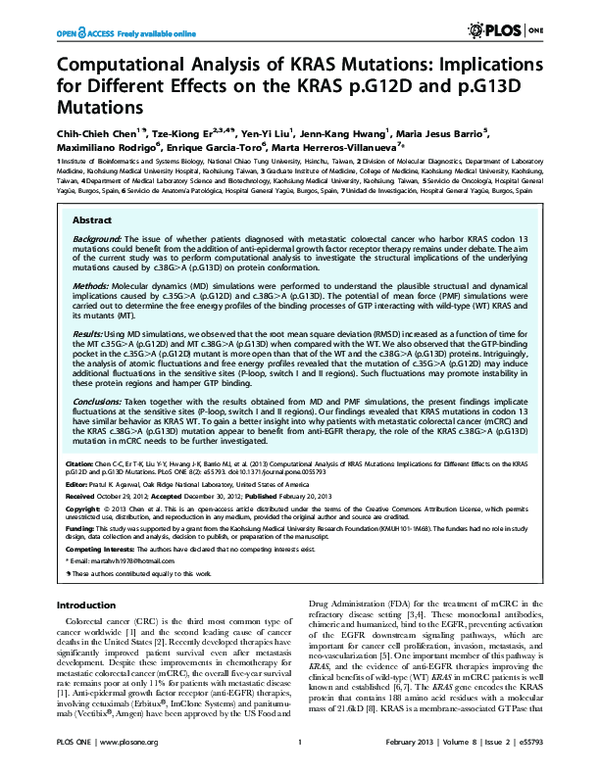 (PDF) Computational Analysis of KRAS Mutations: Implications for ...