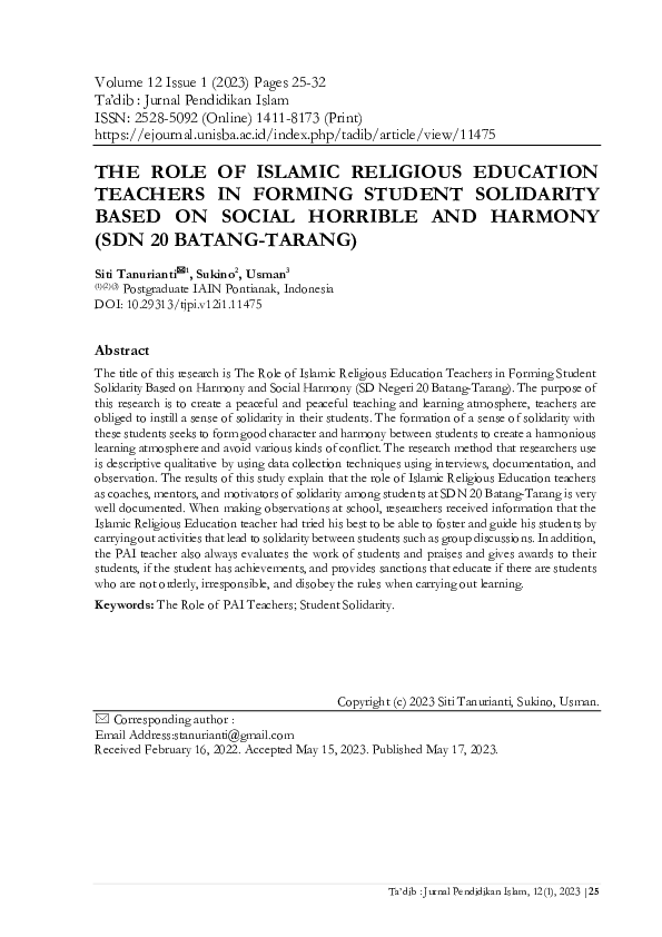 (PDF) The Role of Islamic Religious Education Teachers in Forming ...