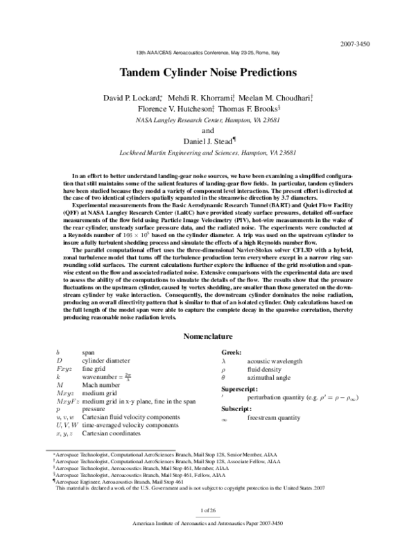 (PDF) Tandem Cylinder Noise Predictions