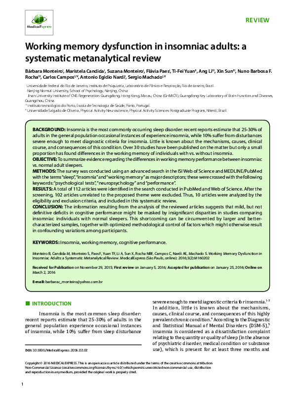 (PDF) Working memory dysfunction in insomniac adults: a systematic ...