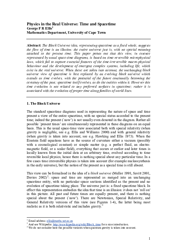 (PDF) Physics in the real universe: time and spacetime