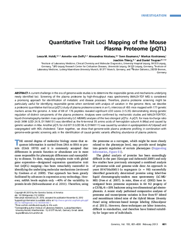 (PDF) Quantitative Trait Loci Mapping of the Mouse Plasma Proteome (pQTL)