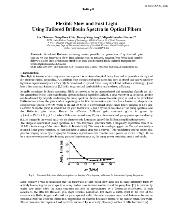 (PDF) Flexible Slow and Fast Light Using Tailored Brillouin Spectra in ...