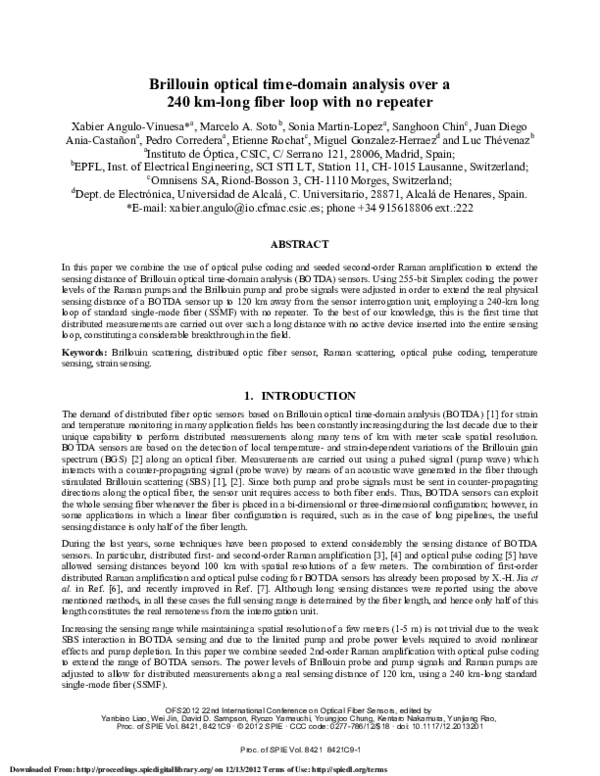 (PDF) Brillouin optical time-domain analysis over a 240 km-long fiber ...