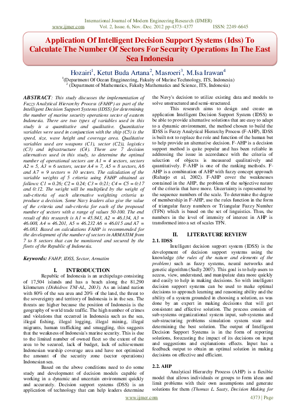 (PDF) Application Of Intelligent Decision Support Systems ( Idss ) To ...