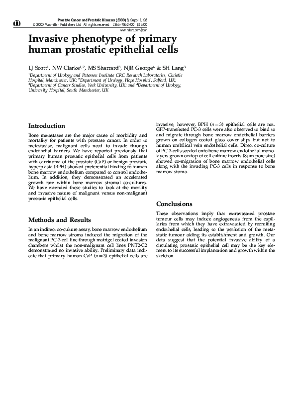 (PDF) Invasive phenotype of primary human prostatic epithelial cells