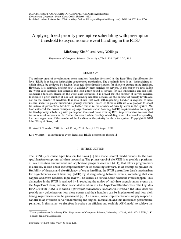 (PDF) Applying fixed‐priority preemptive scheduling with preemption ...