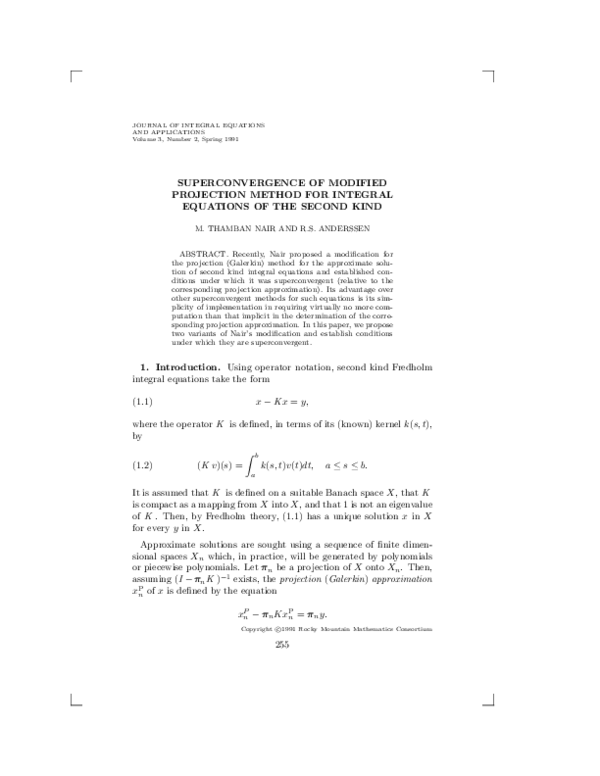 (PDF) Superconvergence of Modified Projection Method for Integral ...
