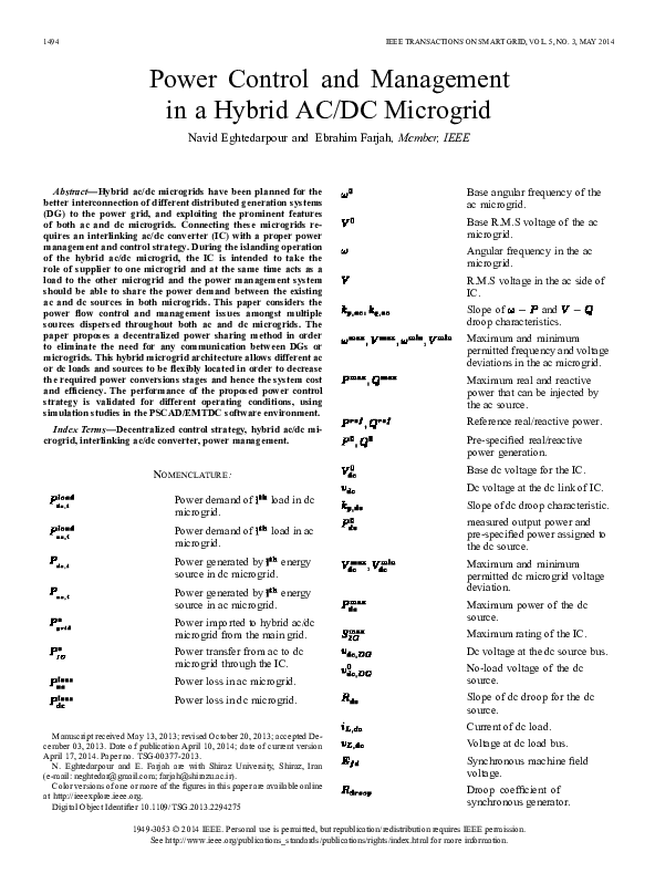 (PDF) Power Control and Management in a Hybrid AC/DC Microgrid