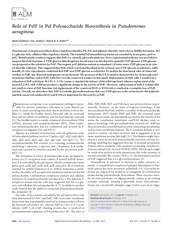 (PDF) Role of PelF in Pel Polysaccharide Biosynthesis in Pseudomonas ...