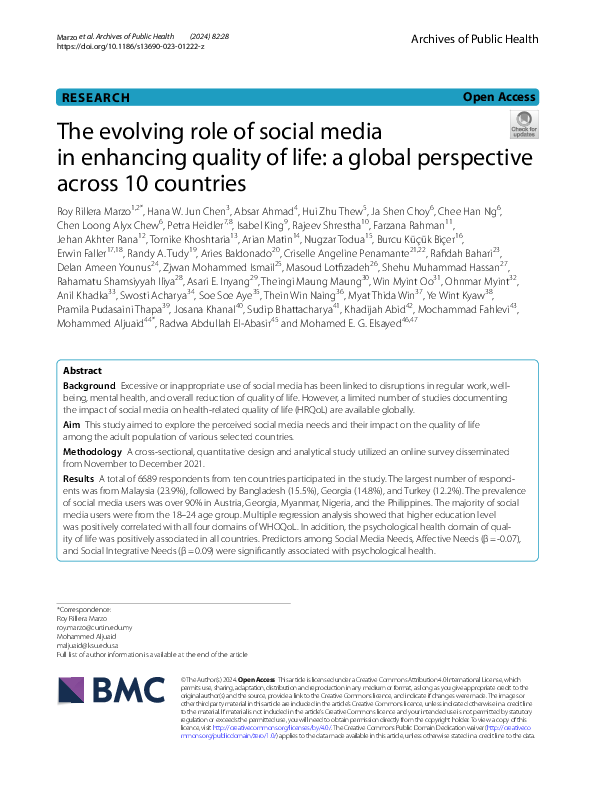 (PDF) The evolving role of social media in enhancing quality of life: a ...