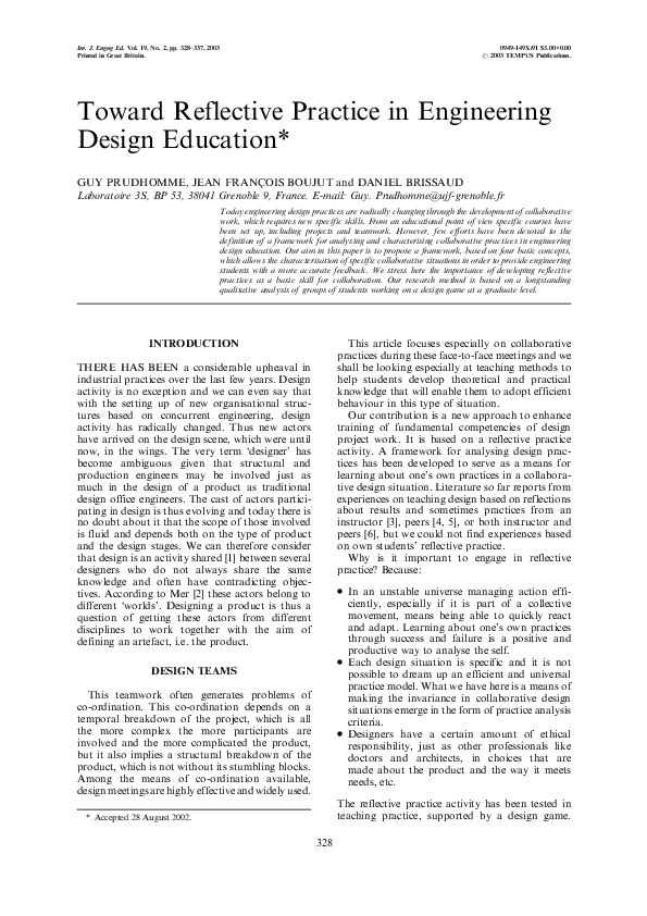 (PDF) Toward Reflective Practice in Engineering Design Education