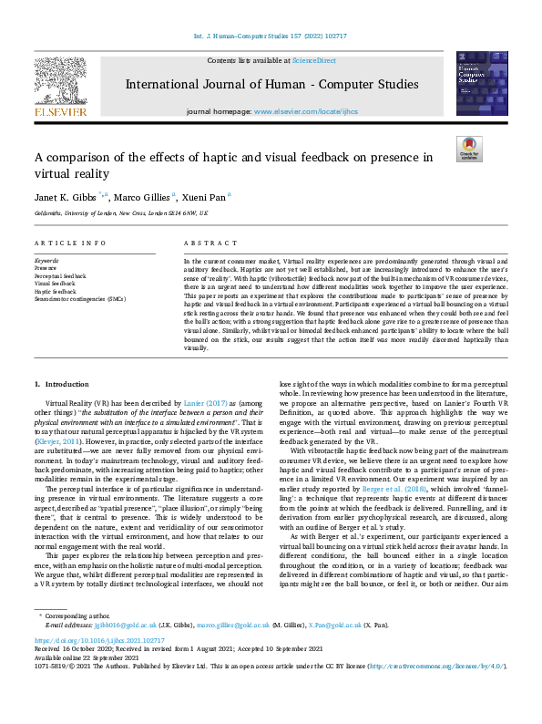 (PDF) A comparison of the effects of haptic and visual feedback on ...