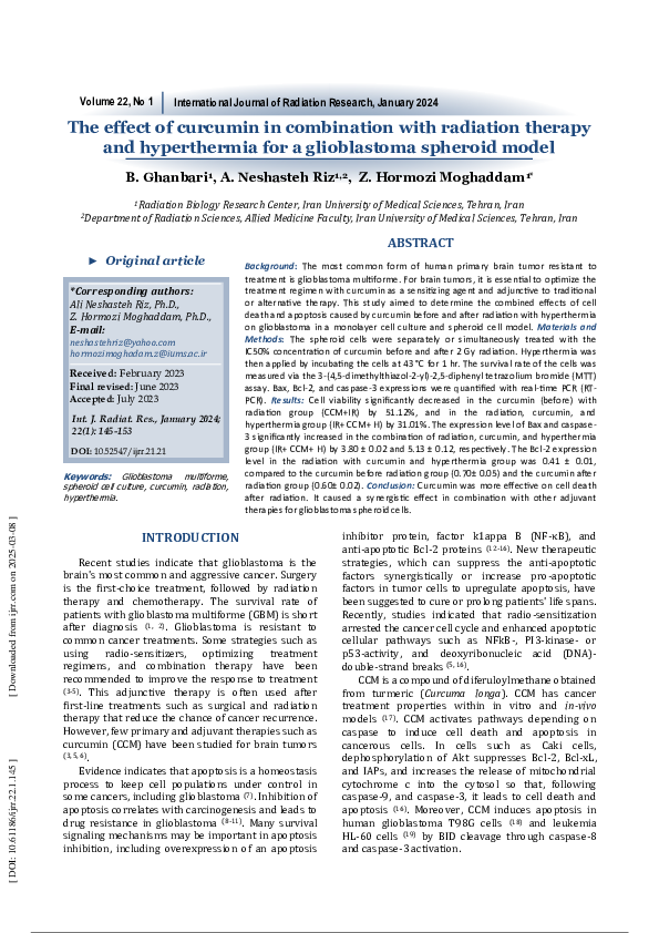 (PDF) The effect of curcumin in combination with radiation therapy and ...