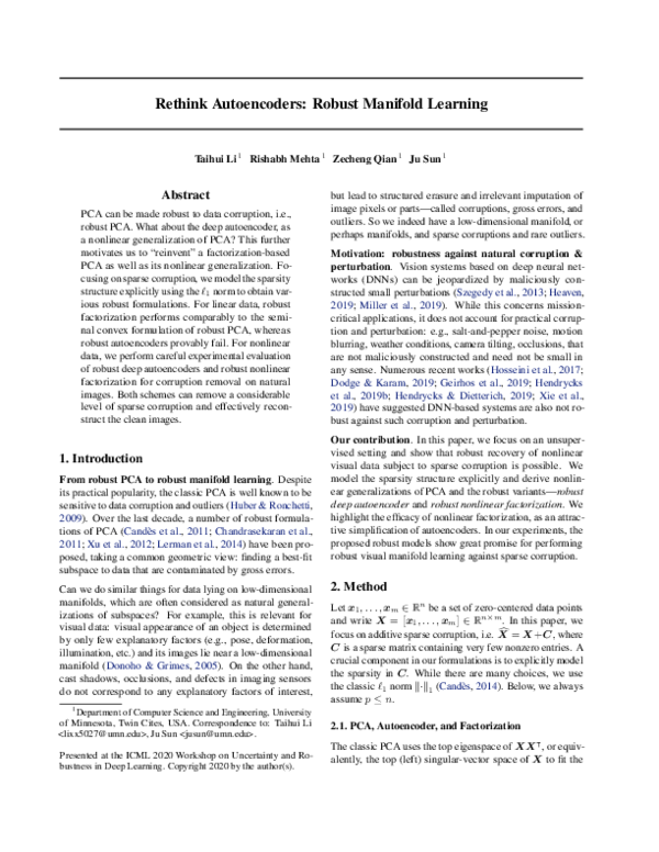 (PDF) Rethink Autoencoders: Robust Manifold Learning