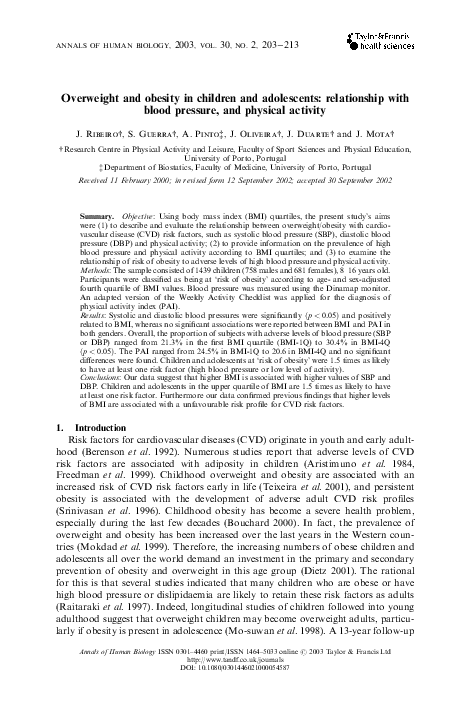 (PDF) Overweight and obesity in children and adolescents: relationship ...