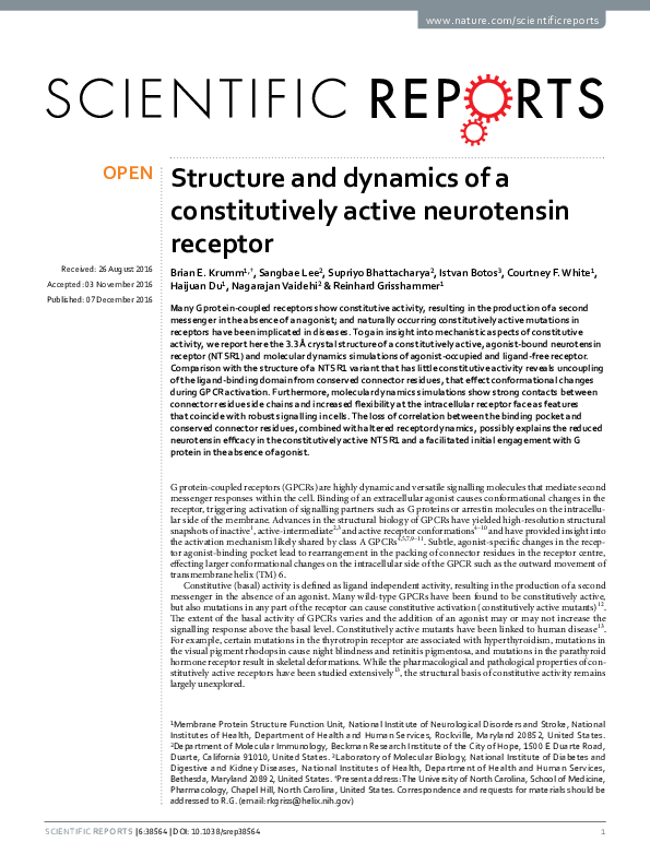 (PDF) Structure and dynamics of a constitutively active neurotensin ...
