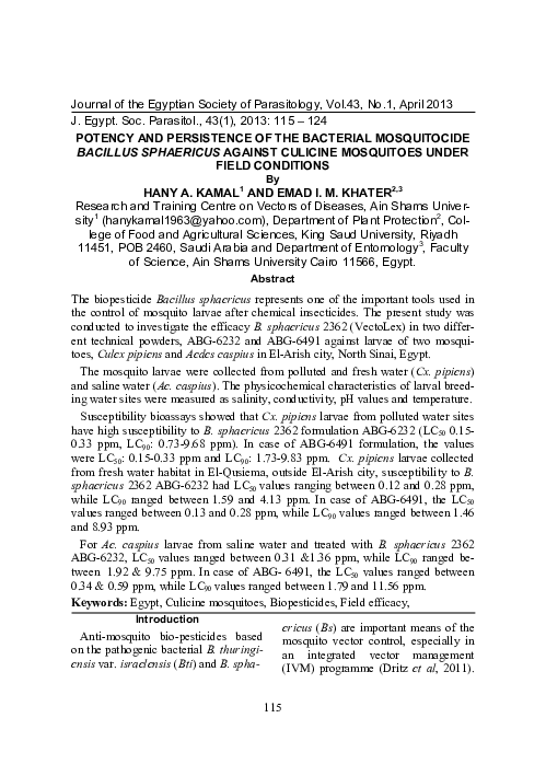 (PDF) Potency and Persistence of the Bacterial Mosquitocide Bacillus ...