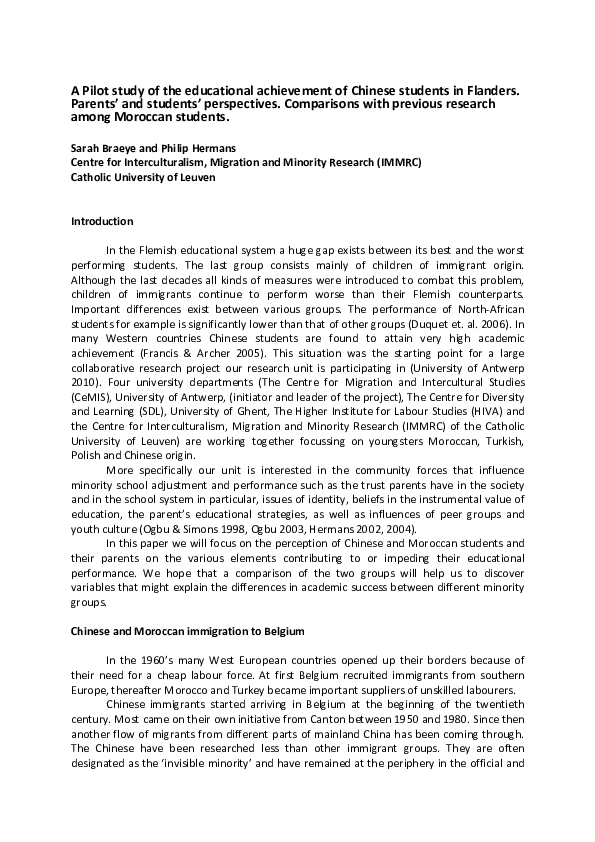 (PDF) A pilot study of the educational achievement of Chinese students ...