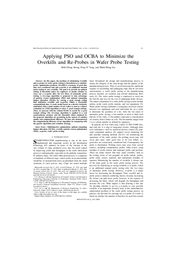 (PDF) Applying PSO and OCBA to Minimize the Overkills and Re-Probes in ...