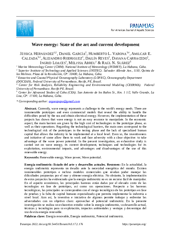 (PDF) Wave energy: State of the art and current development