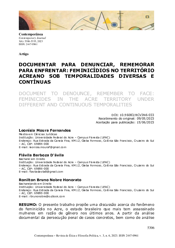 Documentar Para Denunciar, Rememorar Para Enfrentar: Feminicídios No ...