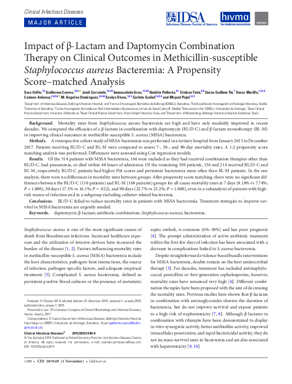(PDF) Impact of β-Lactam and Daptomycin Combination Therapy on Clinical ...