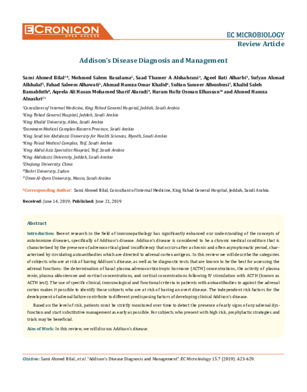 (PDF) Addison’s Disease Diagnosis and Management