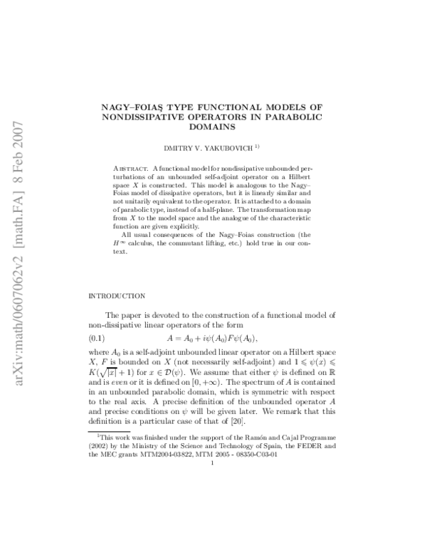 (PDF) Nagy-Foias type functional models of nondissipative operators in ...