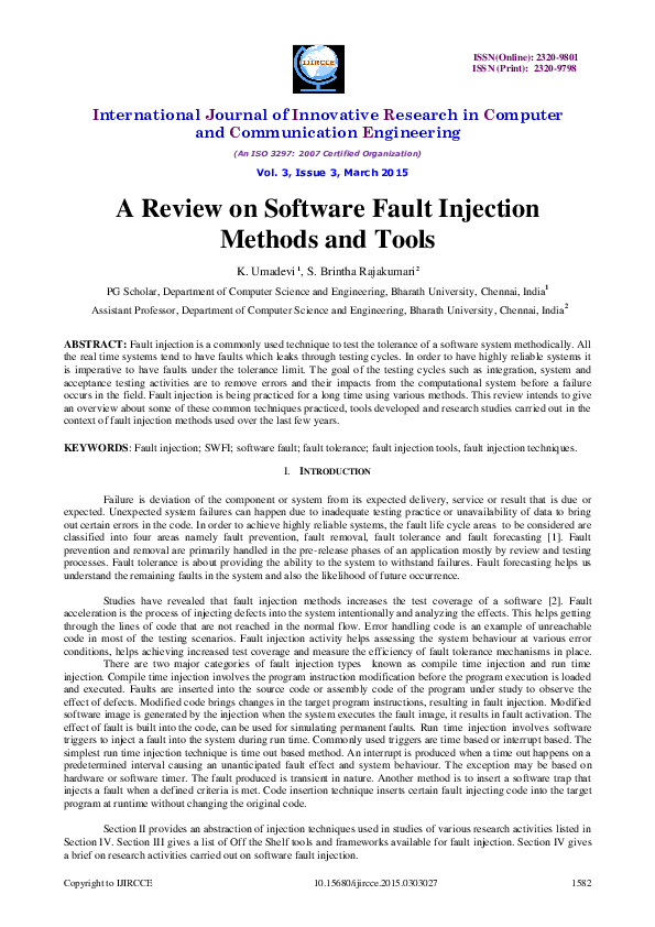 (PDF) A Review on Software Fault Injection Methods and Tools