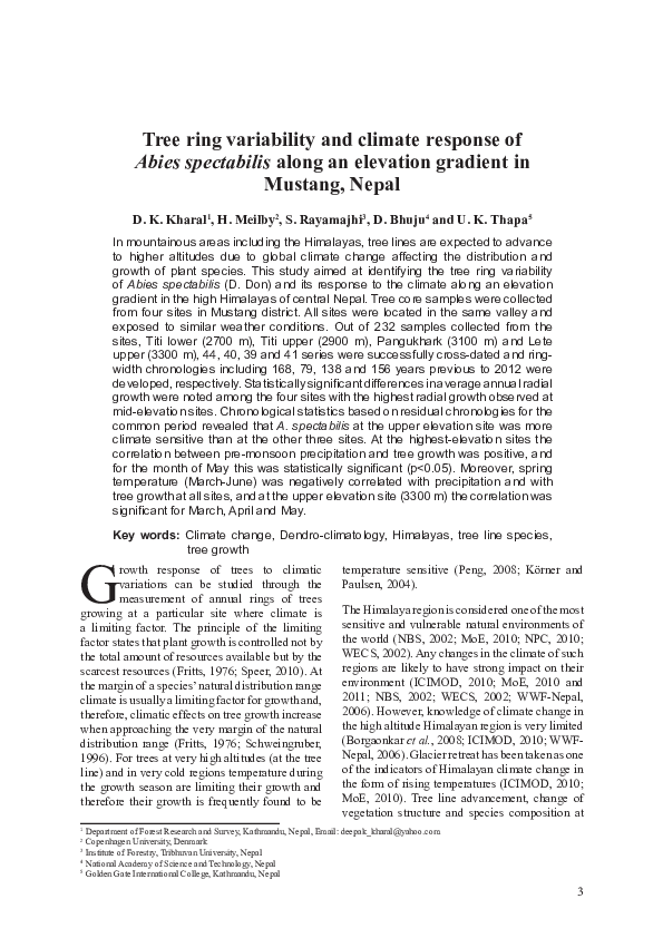 (PDF) Tree ring variability and climate response of Abies spectabilis ...
