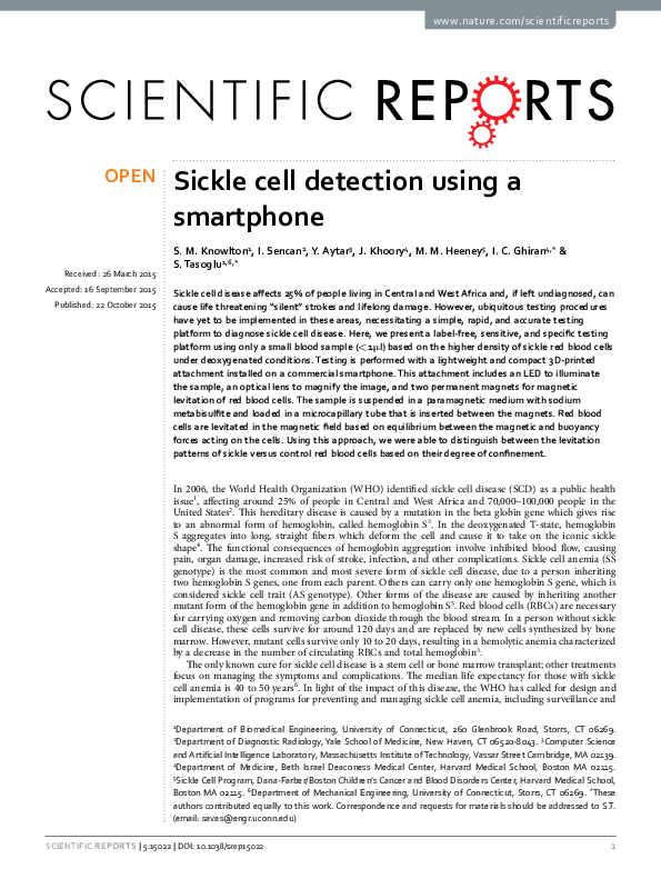 (PDF) Sickle cell detection using a smartphone