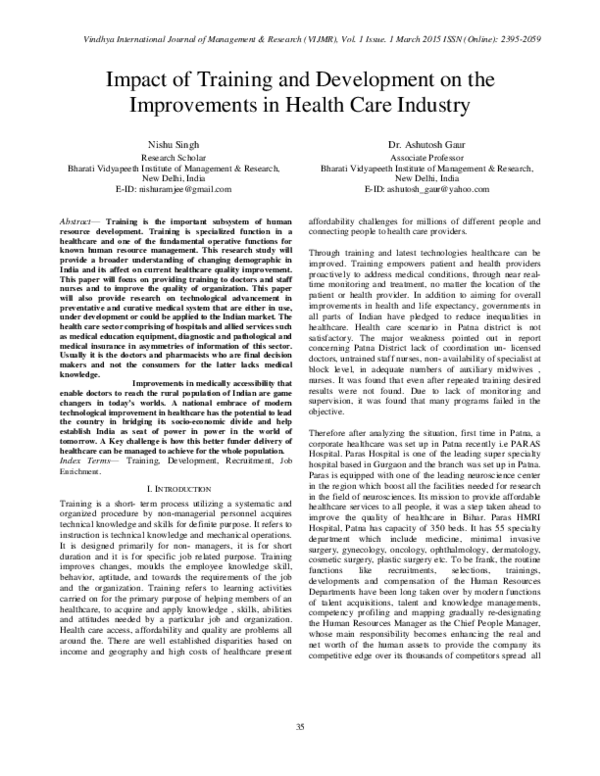 (PDF) Impact of Training and Development on the Improvements in Health ...