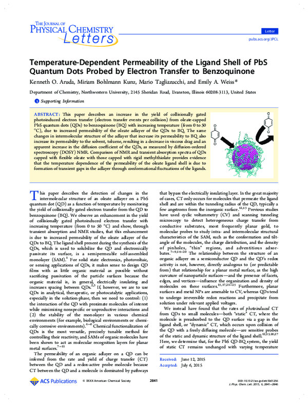 (PDF) Temperature-Dependent Permeability of the Ligand Shell of PbS ...