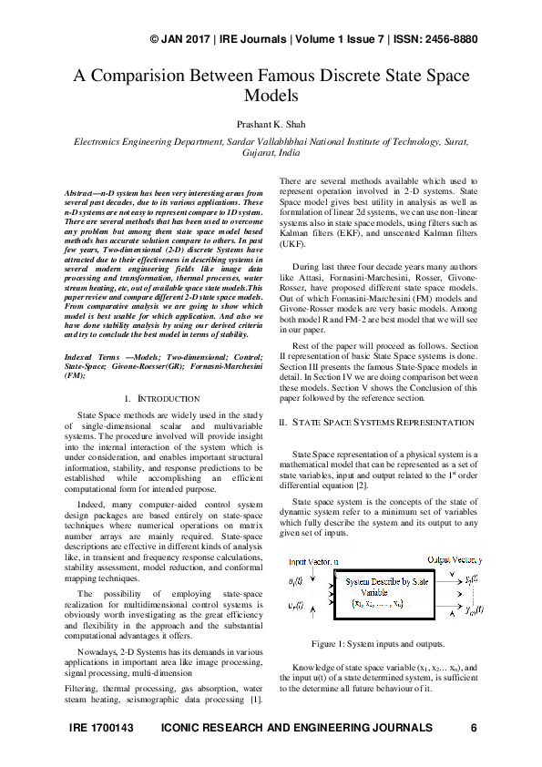 (PDF) A Comparison Between Famous Discrete State Space Models - IRE ...