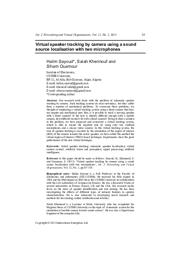 (PDF) Virtual speaker tracking by camera using a sound source ...