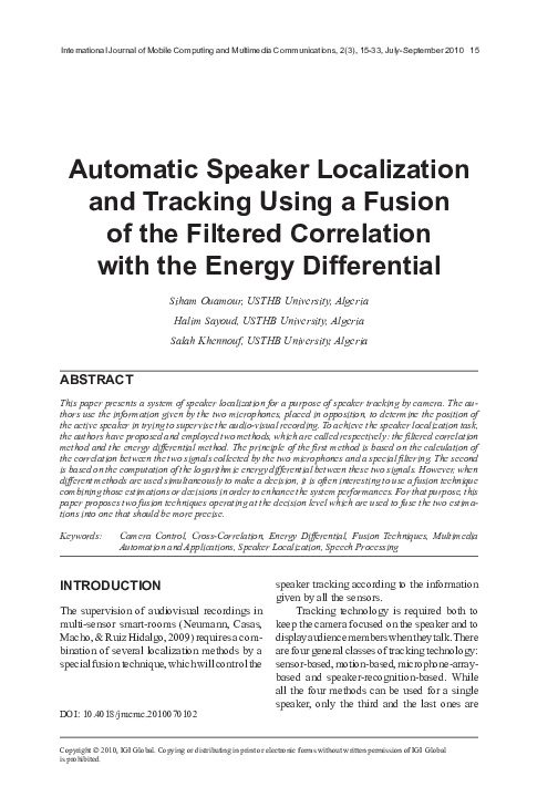 (PDF) Automatic Speaker Localization and Tracking