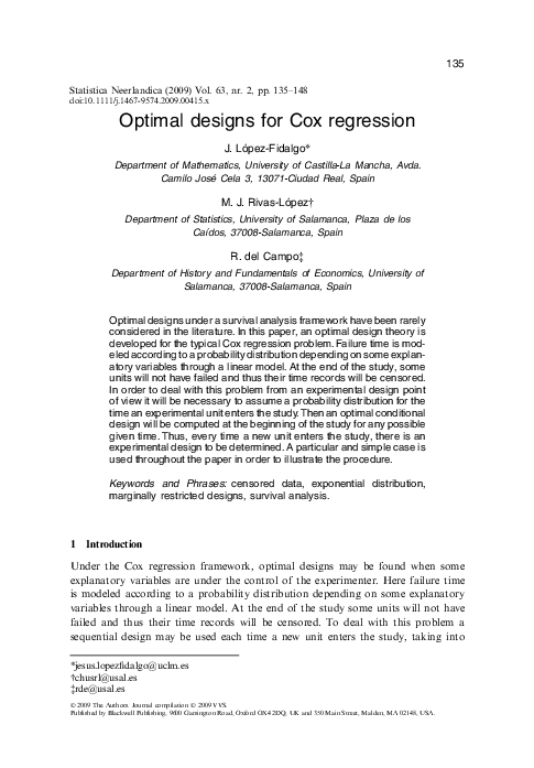 (PDF) Optimal designs for Cox regression