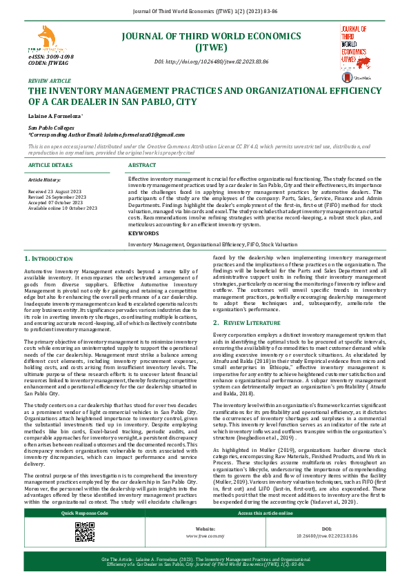 (PDF) The Inventory Management Practices and Organizational Efficiency ...