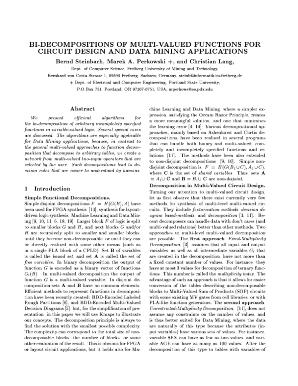 (PDF) Bi-decompositions of multi-valued functions for circuit design ...