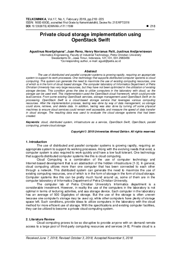 (PDF) Private cloud storage implementation using OpenStack Swift