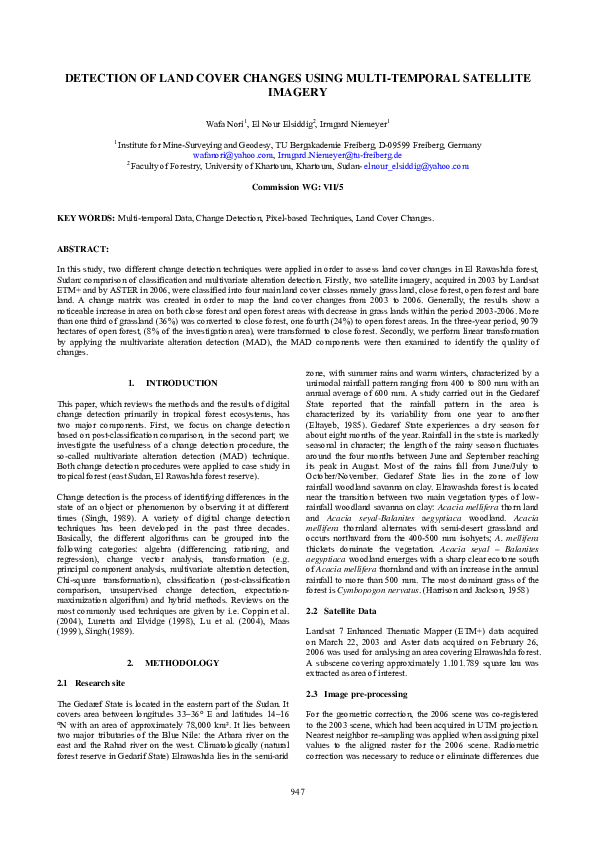 (PDF) Detection of Land Cover Changes Using Multi-Temporal Satellite ...