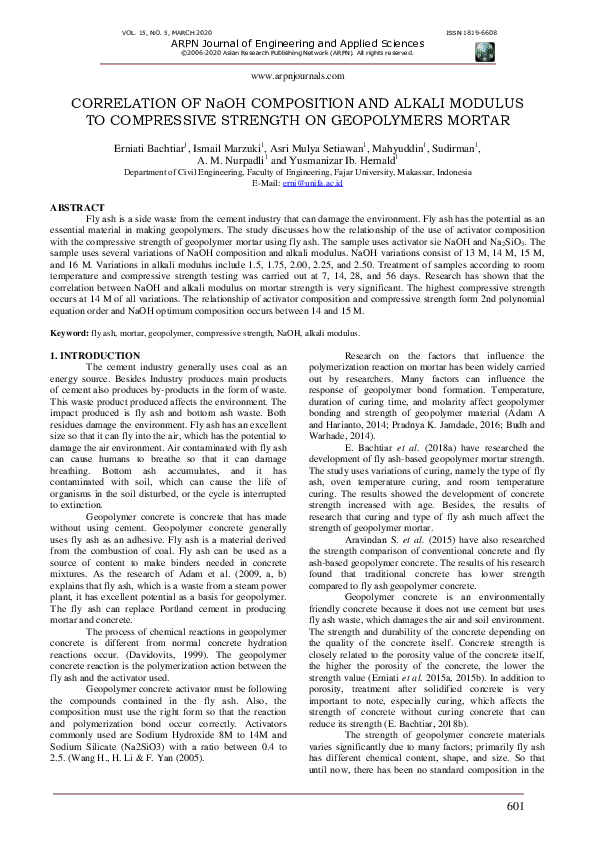 (PDF) CORRELATION OF NaOH COMPOSITION AND ALKALI MODULUS TO COMPRESSIVE ...