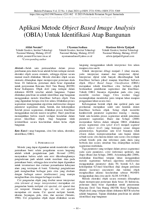 (PDF) Aplikasi Metode Object Based Image Analysis (OBIA) Untuk ...
