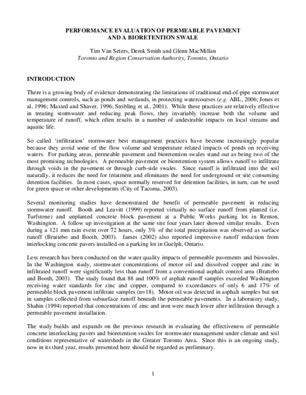First page of “Performance Evaluation of Permeable Pavement and a Bioretention Swale”